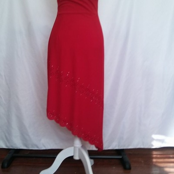 Rampage Fire Engine Red Sexy Asymmetrical Dress s5 - Picture 3 of 8